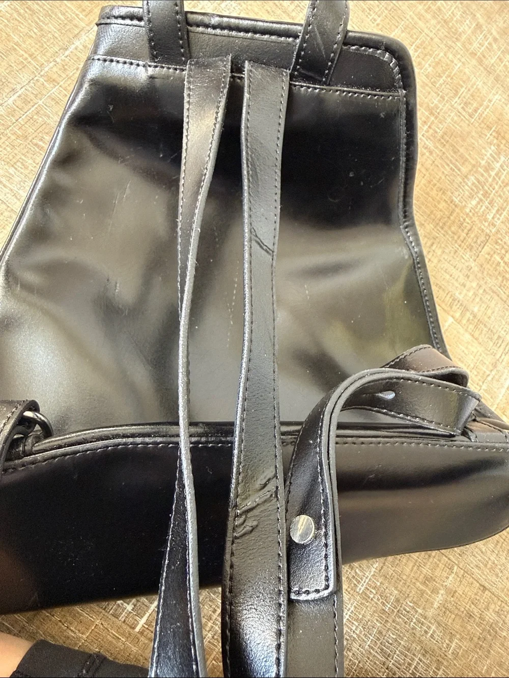 Vintage Longchamp Black Leather Single-Handle Sling Backpack